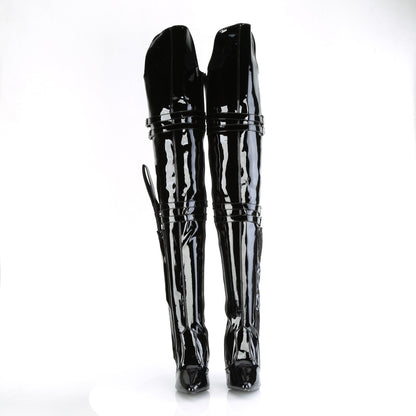 SEDUCE-3080 Pleaser Thigh High Boots Black Str. Pat Single Soles