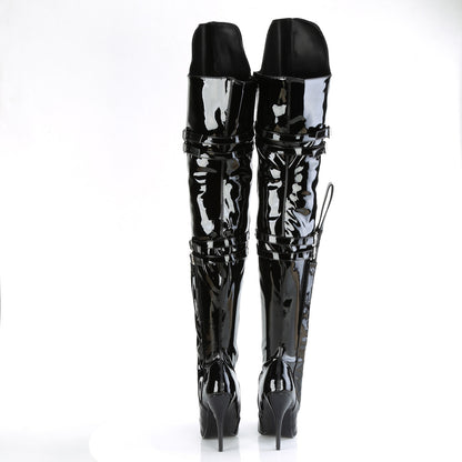 SEDUCE-3080 Pleaser Thigh High Boots Black Str. Pat Single Soles