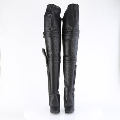 SEDUCE-3080 Pleaser Thigh High Boots Black Str. Faux Leather Single Soles