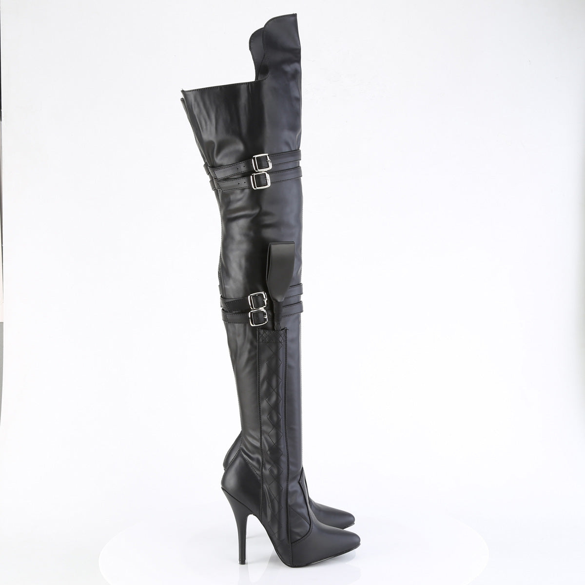 SEDUCE-3080 Pleaser Thigh High Boots Black Str. Faux Leather Single Soles
