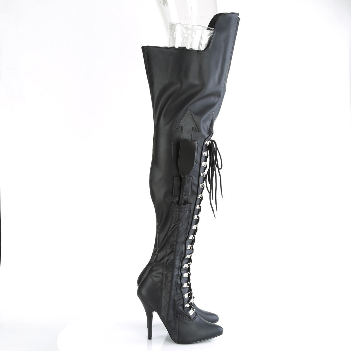 SEDUCE-3082 Pleaser Thigh High Boots Black Str. Faux Leather Single Soles