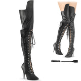 SEDUCE-3082 Pleaser Thigh High Boots Black Str. Faux Leather Single Soles