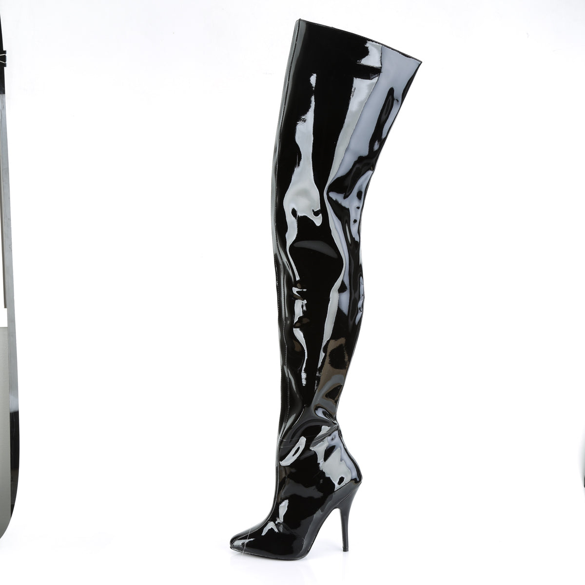 SEDUCE-4010 Chap Boots 5" Heel Black Patent Fetish Footwear-Pleaser- Sexy Shoes Pole Dance Heels