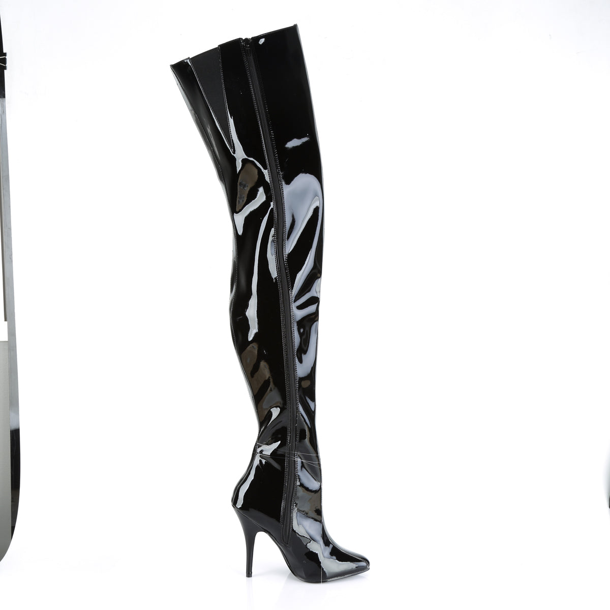 SEDUCE-4010 Chap Boots 5" Heel Black Patent Fetish Footwear-Pleaser- Sexy Shoes Fetish Heels
