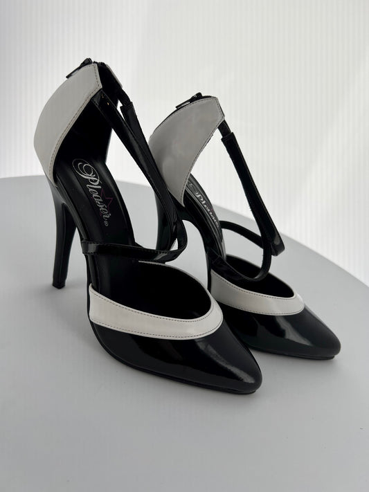 SEDUCE-408 Pleaser Blk/Wht Patent High Heel Alternative Footwear Discontinued Sale Stock