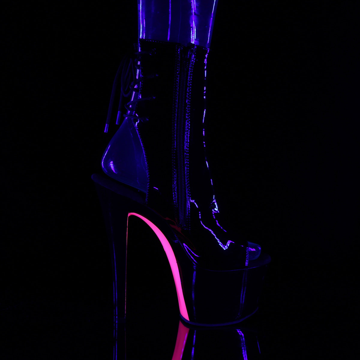 SKY-1018TT 7" Heel Black Patent Hot Pink Pole Dancer Shoes-Pleaser- Sexy Shoes Fetish Heels