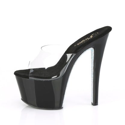 SKY-301CRS 7" Heel Clear & Black Silver Pole Dancing Shoes-Pleaser- Sexy Shoes Pole Dance Heels