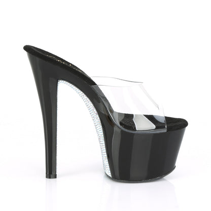 SKY-301CRS 7" Heel Clear & Black Silver Pole Dancing Shoes-Pleaser- Sexy Shoes Fetish Heels