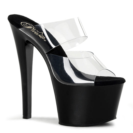 SKY-302 7" Heel Clear and Black Pole Dancing Platforms-Pleaser- Sexy Shoes