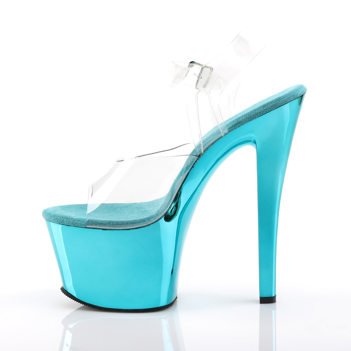 SKY-308 7" Clear and Turquoise Chrome Pole Dancer Platforms-Pleaser- Sexy Shoes Pole Dance Heels