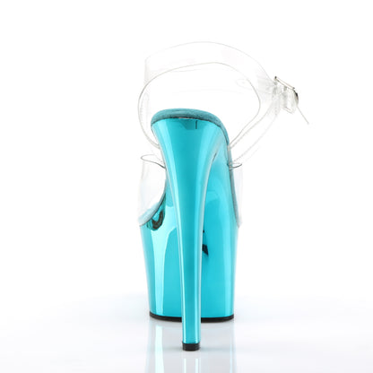 SKY-308 7" Clear and Turquoise Chrome Pole Dancer Platforms-Pleaser- Sexy Shoes Fetish Footwear