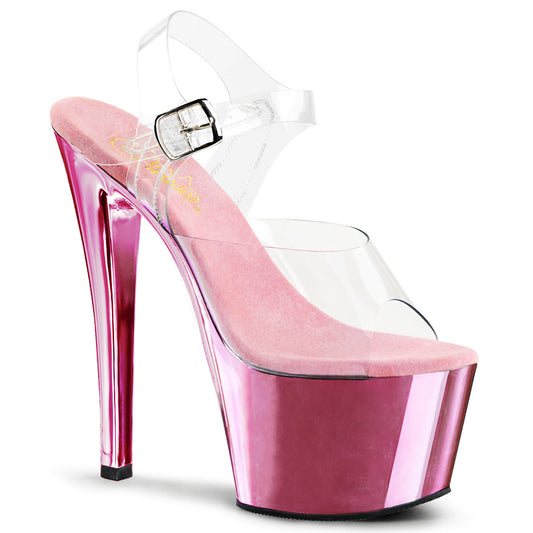 SKY-308 7" Clear and Baby Pink Chrome Pole Dancer Platforms-Pleaser- Sexy Shoes