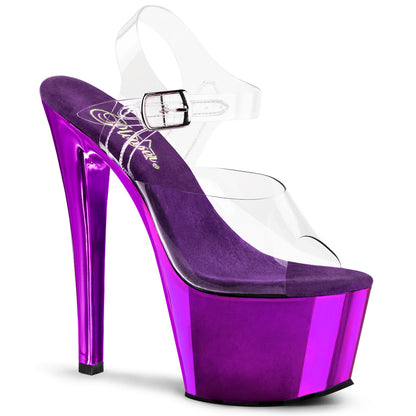 SKY-308 Sexy Shoes 7 Inch Heel Clear Purple Chrome Pole Dance Platforms