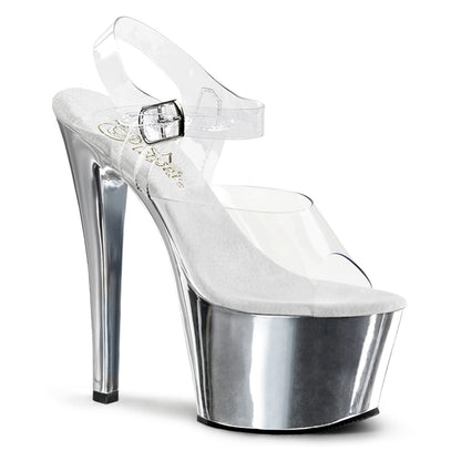 SKY-308 Sexy Shoes 7 Inch Heel Clear Silver Chrome Pole Dance Platforms