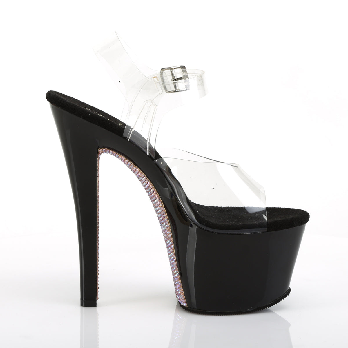 SKY-308CRS 7" Heel Clear Black-Champagne Pole Dancer Shoes-Pleaser- Sexy Shoes Fetish Heels