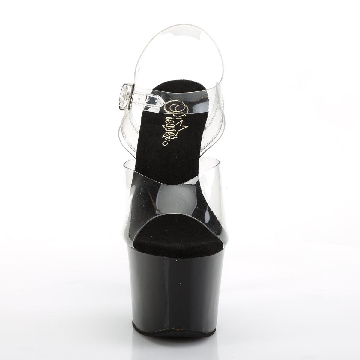 SKY-308CRS 7" Heel Clear & Black Silver Pole Dancer Sandals-Pleaser- Sexy Shoes Alternative Footwear