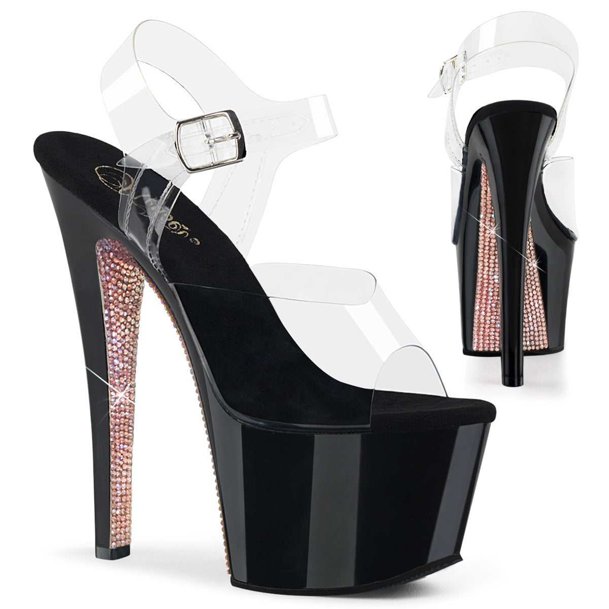 SKY-308CRS 7" Heel Clear Black-Champagne Pole Dance Shoes