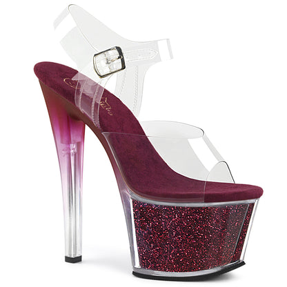 SKY-308G-T 7" Heel Clear Berry Glitter Inserts Sexy Shoes