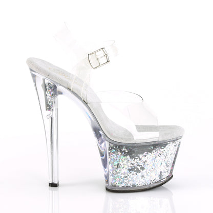 SKY-308GF Pleaser 7" Heel Clear Silver Glitter Stripper Shoe-Pleaser- Sexy Shoes Fetish Heels