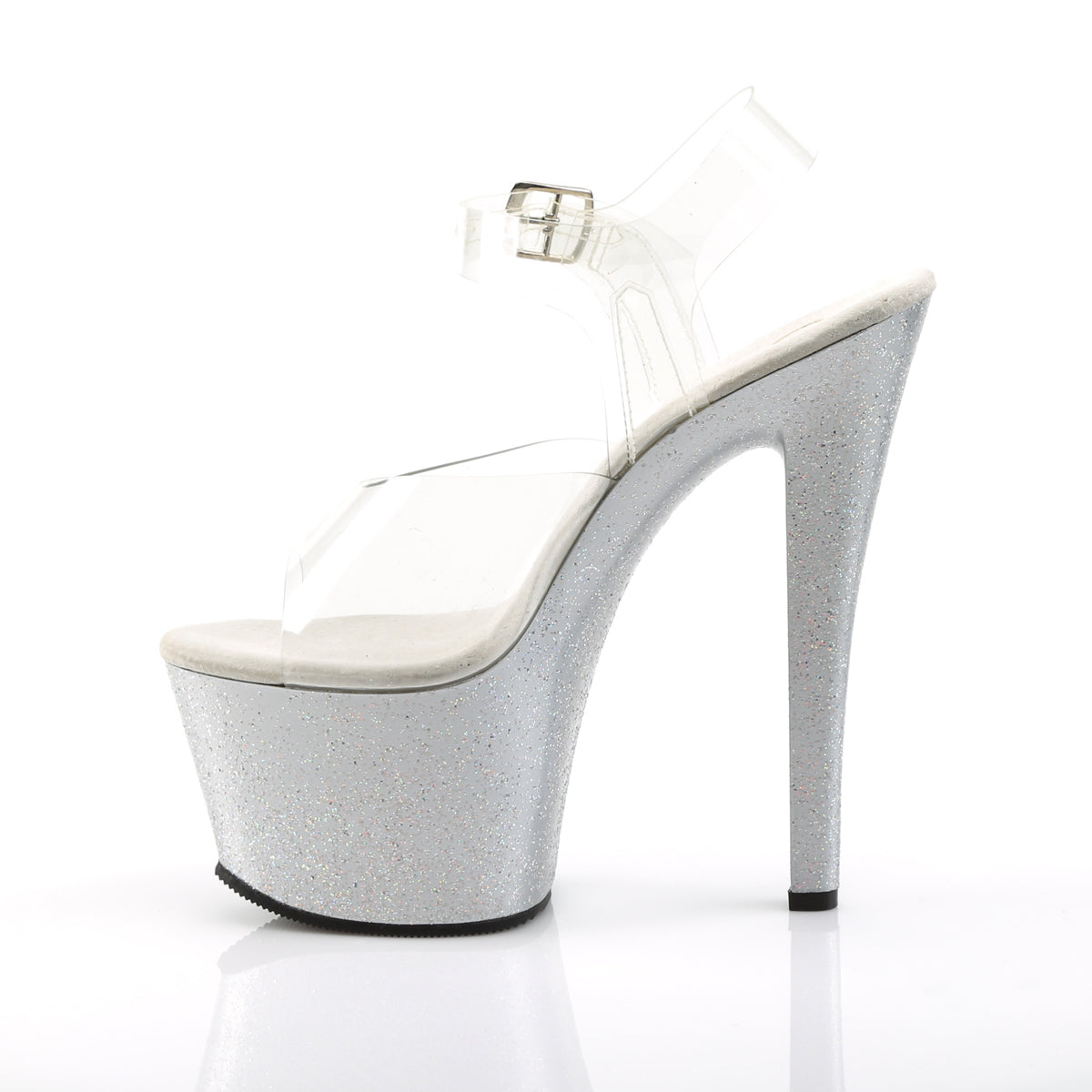 SKY-308MG 7" Heel Clear and Silver Pole Dancing Platforms-Pleaser- Sexy Shoes Pole Dance Heels