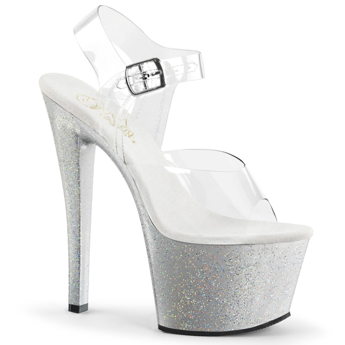 SKY-308MG 7" Heel Clear and Silver Pole Dancing Platforms-Pleaser- Sexy Shoes