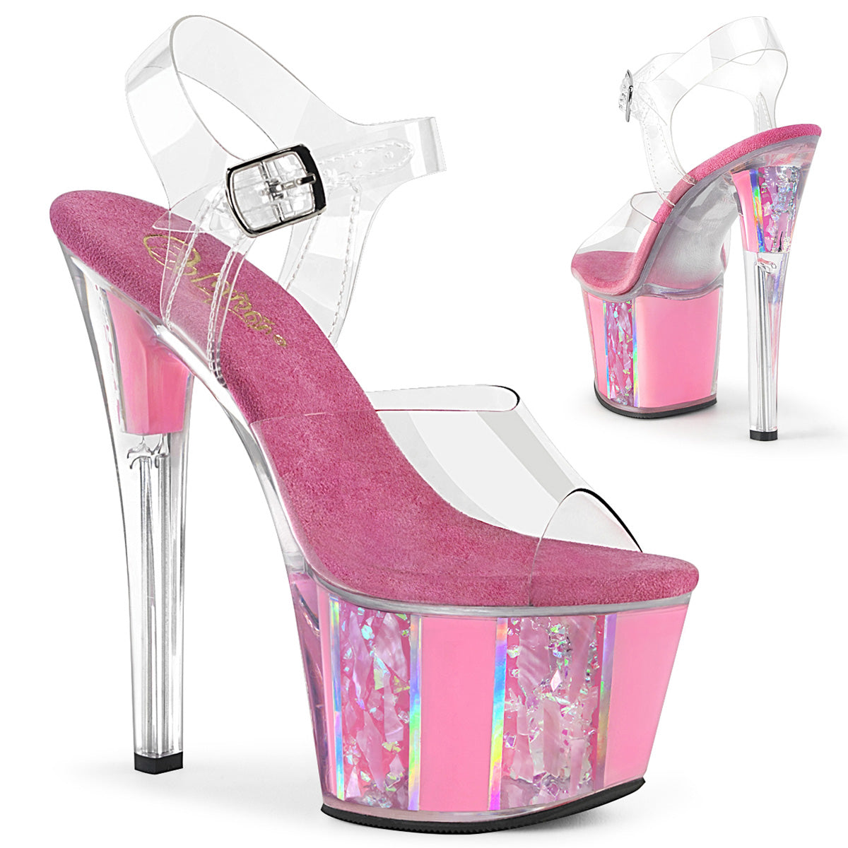 SKY-308OF 7" Heel Clear and Baby Pink Pole Dancer Platform Shoes