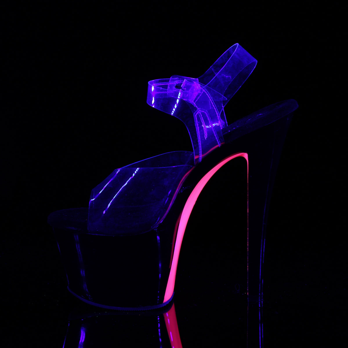 SKY-308TT 7" Heel Clear Black Neon Hot Pink Strippers Shoes-Pleaser- Sexy Shoes Pole Dance Heels