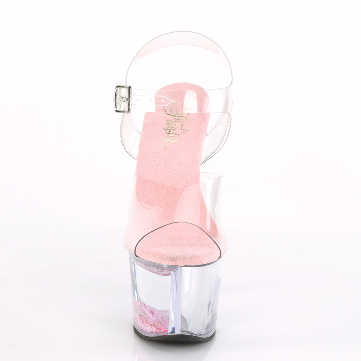 SKY-308WHG 7" Clear Baby Pink Glitter Pole Dancer Platforms-Pleaser- Sexy Shoes Alternative Footwear