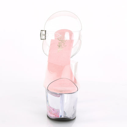 SKY-308WHG 7" Clear Baby Pink Glitter Pole Dancer Platforms-Pleaser- Sexy Shoes Alternative Footwear