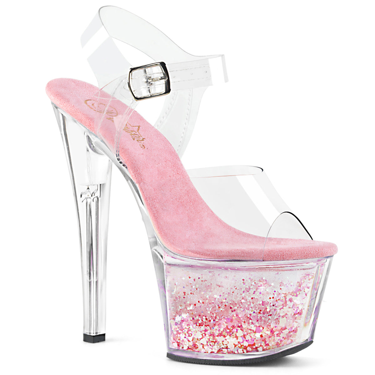 SKY-308WHG 7" Clear Baby Pink Glitter Pole Dancer Platforms-Pleaser- Sexy Shoes
