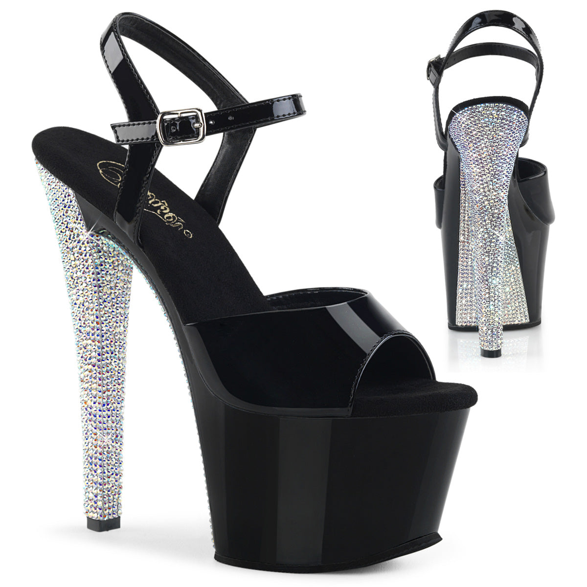 SKY-309CHRS 7" Heel Black and Silver Pole Dancing Platforms-Pleaser- Sexy Shoes