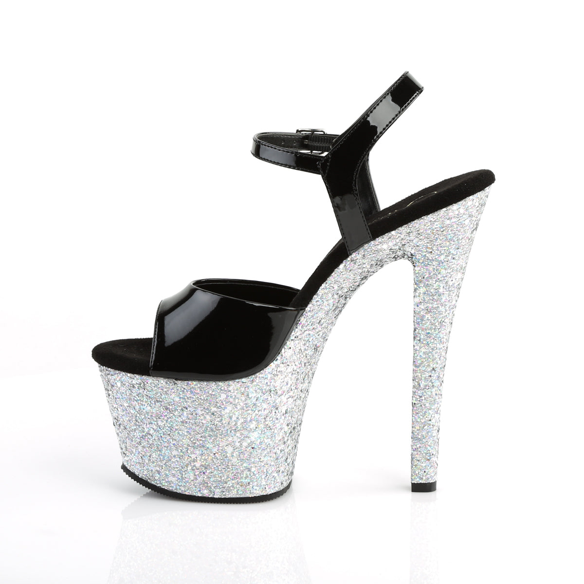 SKY-309LG Pleaser 7" Heel Black Silver Glitter Sexy Shoes-Pleaser- Sexy Shoes Pole Dance Heels