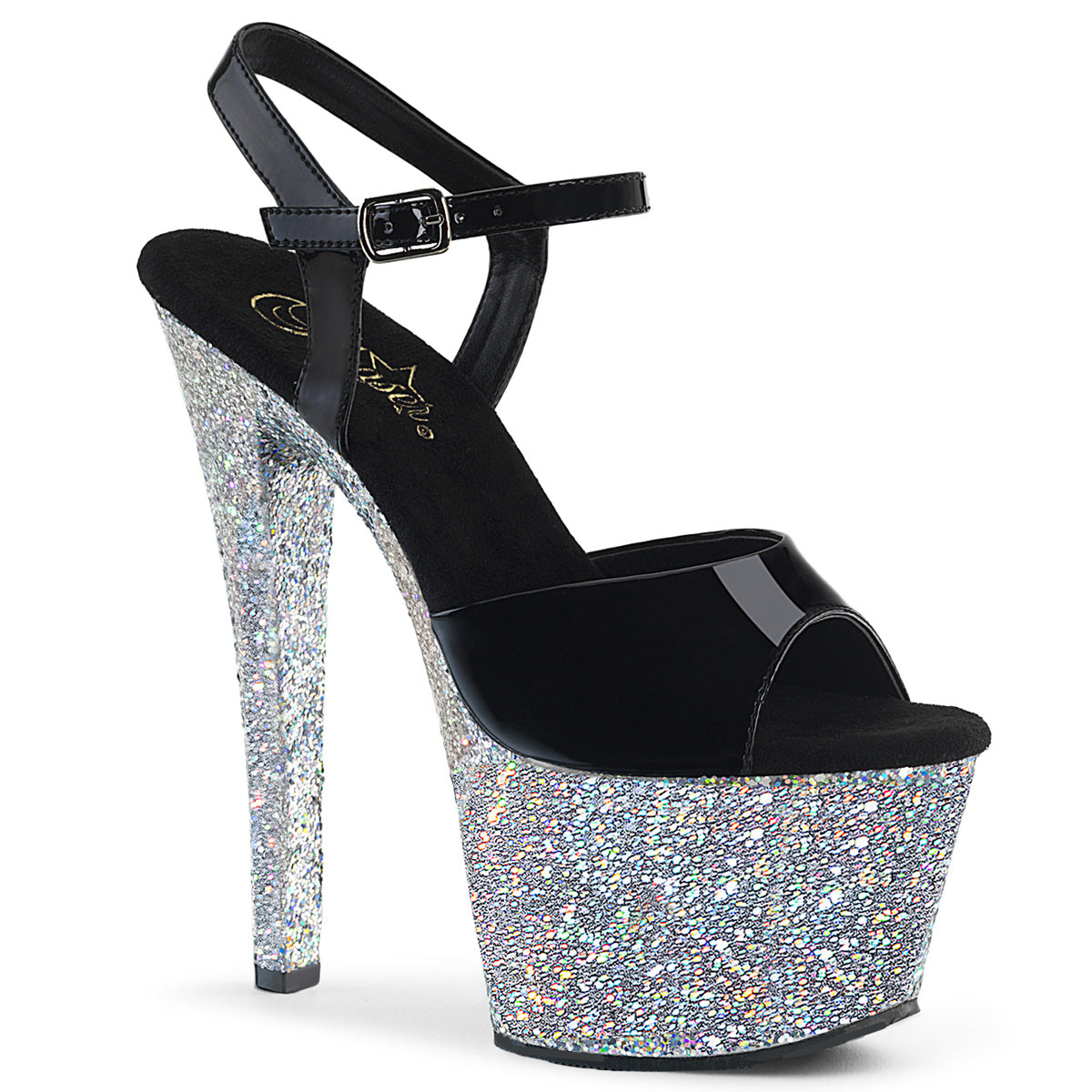 SKY-309LG Pleasers 7" Heel Black Silver Glitter Sexy Shoes