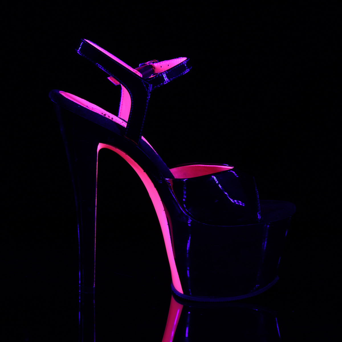 SKY-309TT 7" Heel Black Patent Hot Pink Pole Dancer Shoes-Pleaser- Sexy Shoes Fetish Heels