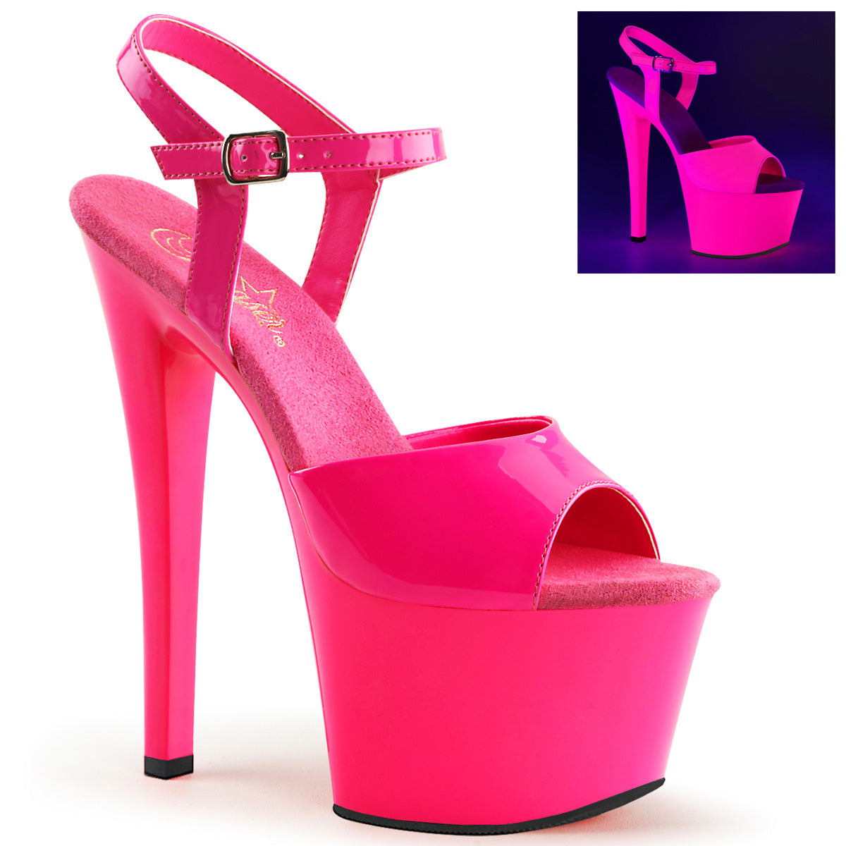 Neon H. Pink 7 Inch Pole Dancer Platform High Heels -  Pleaser SKY-309UV
