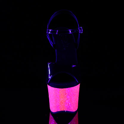SKY-309UVLG 7" Heel Black with Pink Glitter Strippers Shoes-Pleaser- Sexy Shoes Alternative Footwear