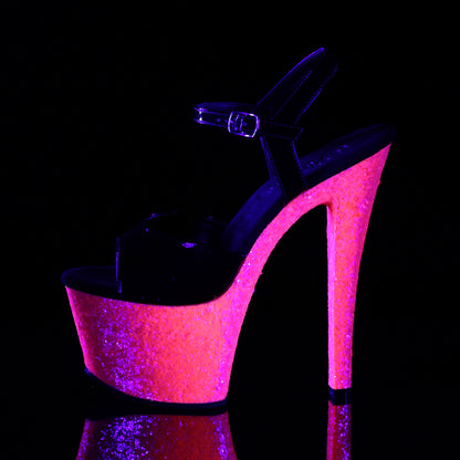 SKY-309UVLG 7" Heel Black with Pink Glitter Strippers Shoes-Pleaser- Sexy Shoes Pole Dance Heels