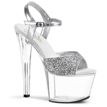 SKY-310 Pleaser 7" Heel Silver Glitter Pole Dancer Platform Shoes