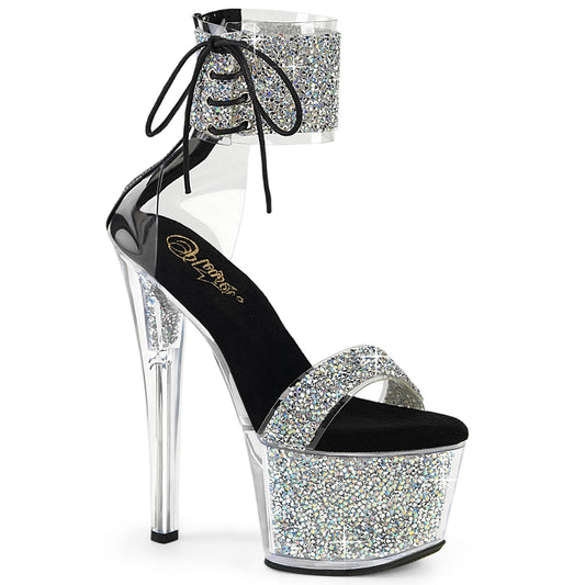 SKY-327RSI Pleaser Sexy Black Platform Bling Ankle Cuff Heels