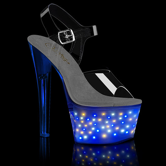 ECHOLITE-708 7" Heel Clear White Glow Pole Dancer Platforms-Pleaser- Sexy Shoes