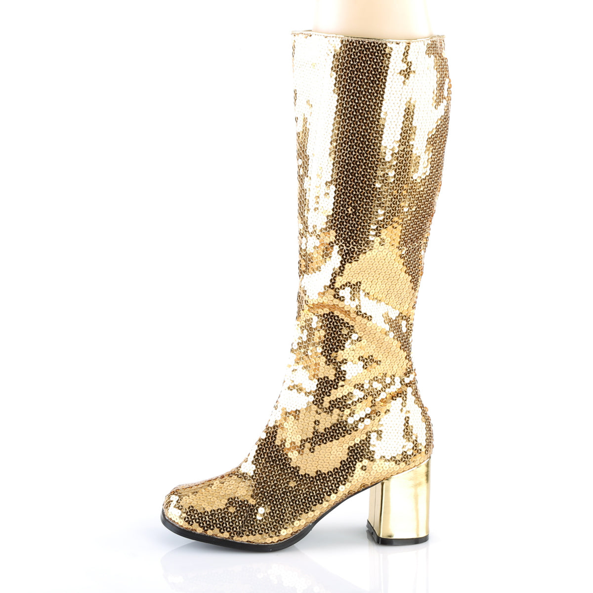 SPECTACUL-300SQ Bordello Burlesque 3" Heel Gold Sequin Boots-Bordello- Sexy Shoes Pole Dance Heels