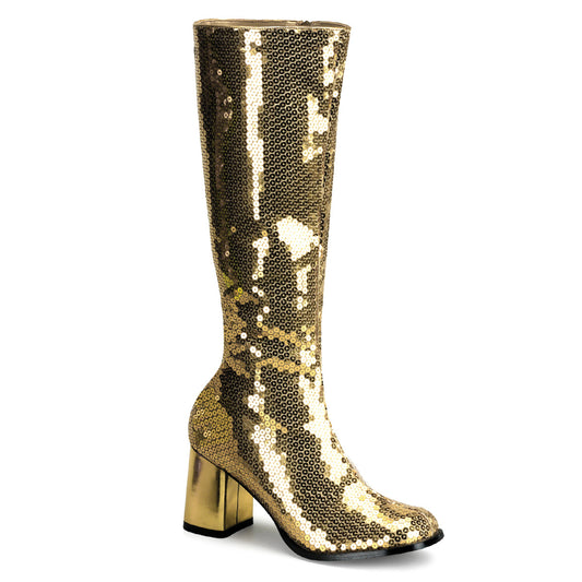 SPECTACUL-300SQ Bordello Burlesque 3" Heel Gold Sequin Boots-Bordello- Sexy Shoes