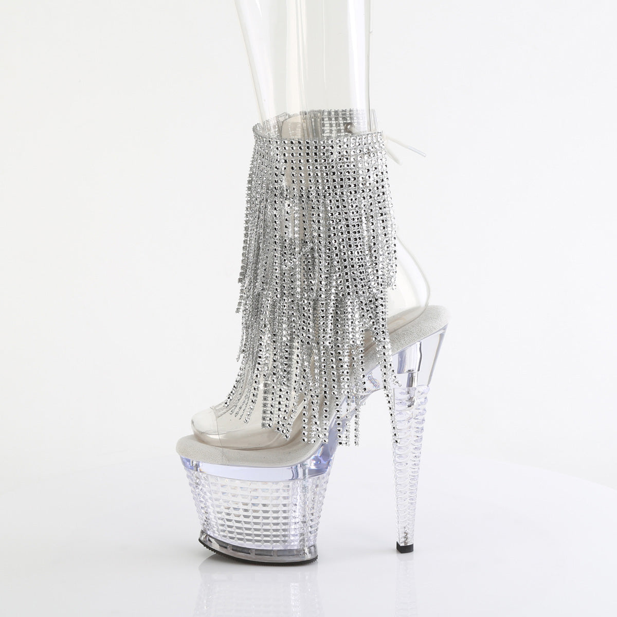 SPECTATOR-1017RSF Pleaser Sexy Clear Platform Bling Tassel Ankle Boots