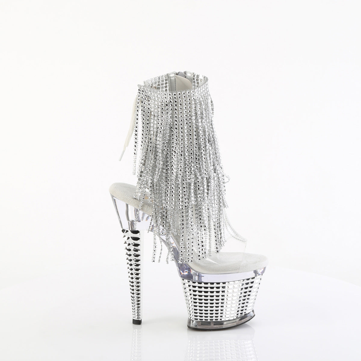SPECTATOR-1017RSF Pleaser Sexy Silver Platform Bling Tassel Ankle Boots