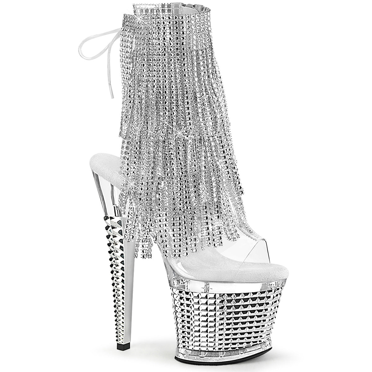 SPECTATOR-1017RSF Pleaser Sexy Silver Platform Bling Tassel Ankle Boots