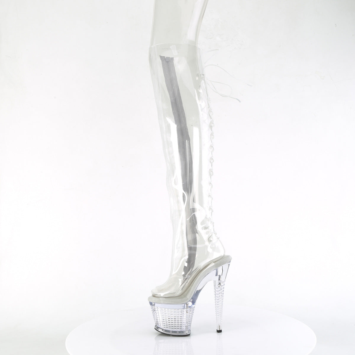 Perspex thigh high clearance boots