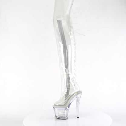 SPECTATOR-3019C Pleaser Thigh High Clear Perspex Boots
