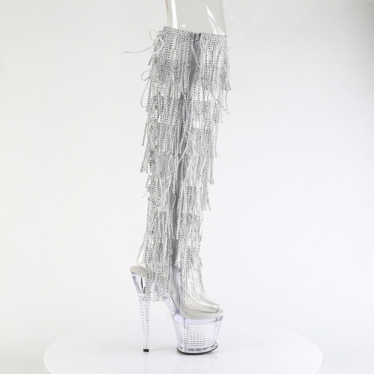SPECTATOR-3019C-RSF Pleaser Sexy Clear Platform Bling Tassel Knee High Boots
