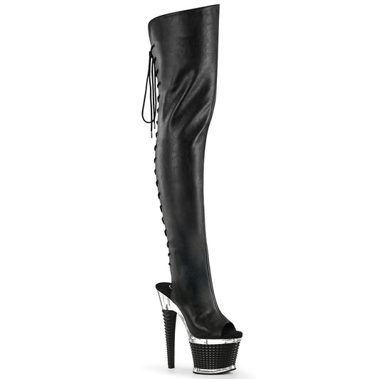 SPECTATOR-3030 Black Pleaser Pole Dancing Thigh High Boots with Peep Toes