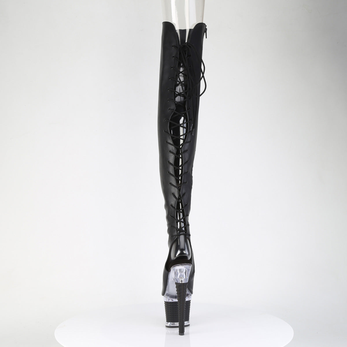 SPECTATOR-3030 Black Pleaser Pole Dancing Thigh High Boots with Peep Toes